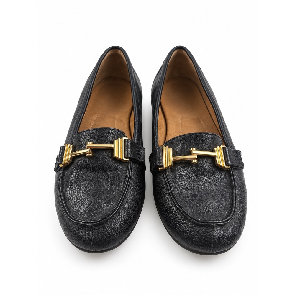 A2 by Aerosoles Black Pebbled Gold Bit Slip On Loafers Flats Women's Size 8.5